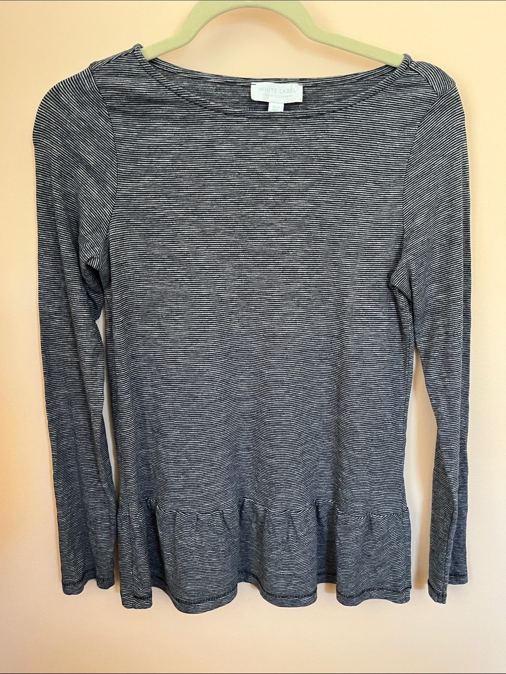THE WHITE COMPANY 92% Cotton 8% Wool Striped Peplum Long Sleeve Tee 6